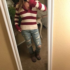 American Eagle Striped V-Neck Sweater